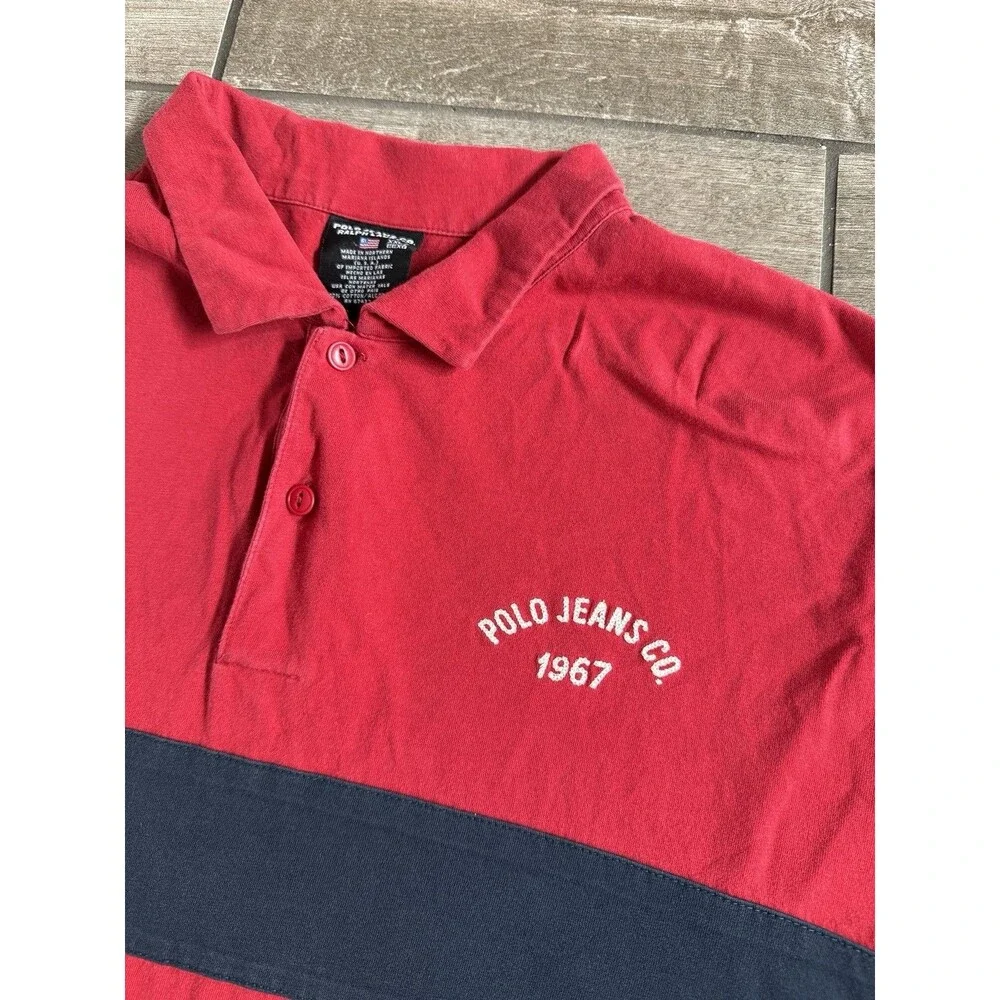 VTG Ralph Lauren Mens XXL Color Block Red Blue Made In USA Polo Jeans